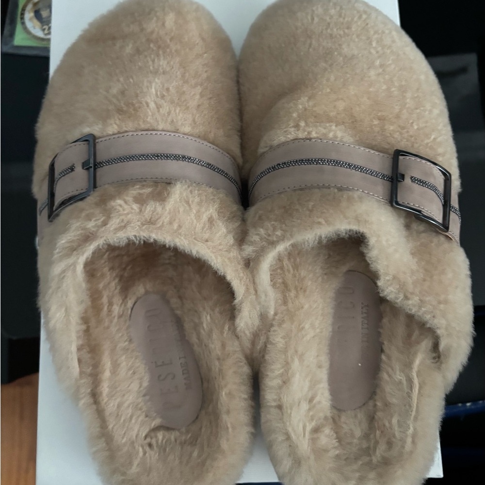Peserico Tan Fuzzy Slip-On Shoes